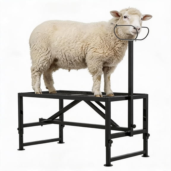 Goat Milking Stand, 47x23 Heavy Duty Livestock Grooming Platform with Headpiece & Nose Loop, Adjustable Height 21-33", 500lbs Capacity for Sheep, Calves, Trimming, Shearing, Black