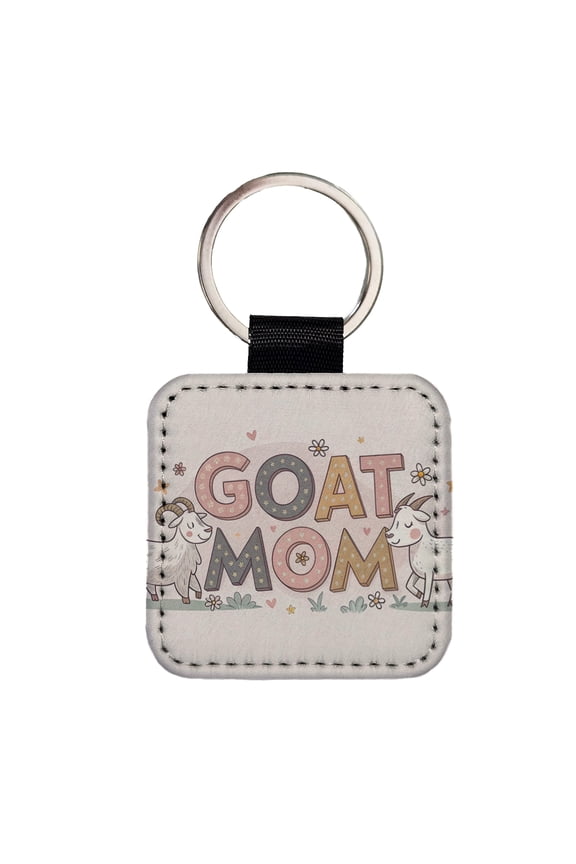 Goat Mom Cute Funny Faux Leather Square Keychain