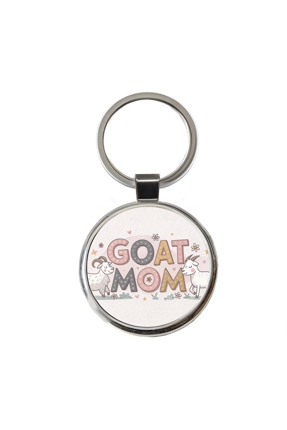 Goat Mom Cute Funny Metal Round Keychain
