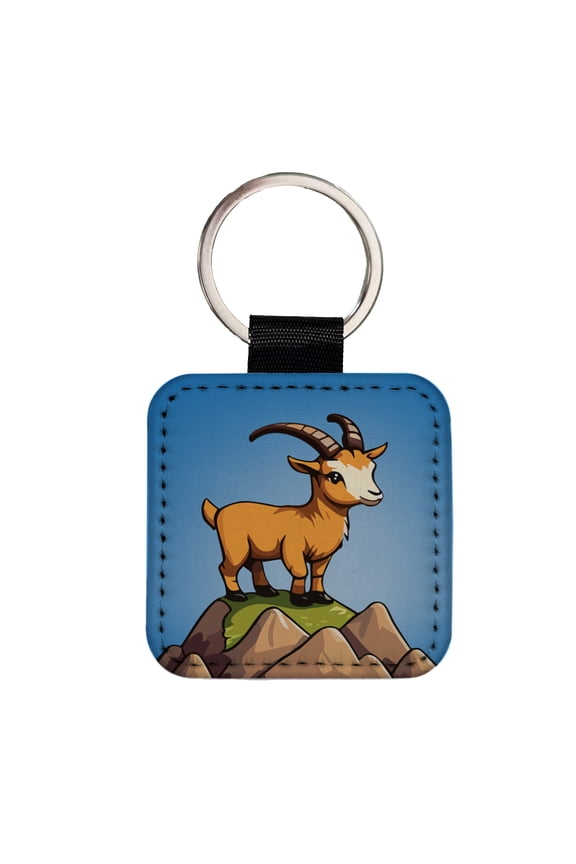 Goat Mountain Cute Faux Leather Square Keychain