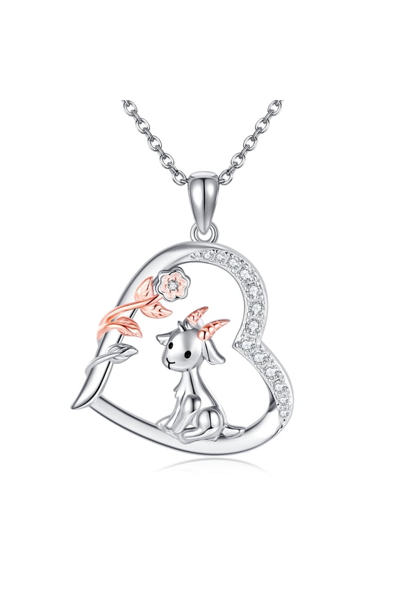 Goat Necklace 925 Sterling Silver Heart Animal Pendant Jewelry for Women Gift for Goat Lovers