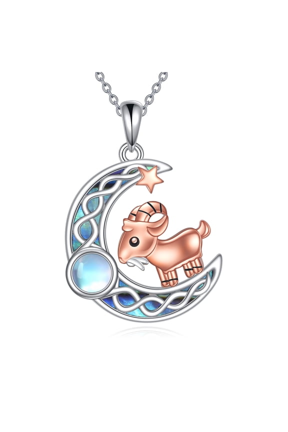 Goat Necklace 925 Sterling Silver Moon Pendant Abalone Shell Jewelry Gift for Women Men