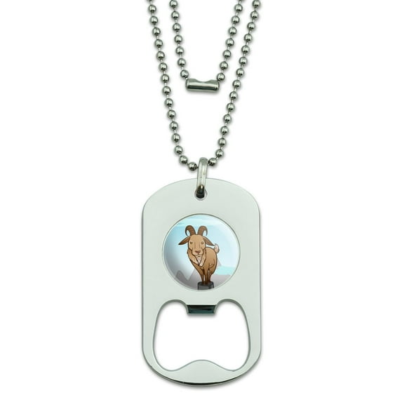 Goat On Mountain Top Military Dog Tag Bottle Opener Pendant