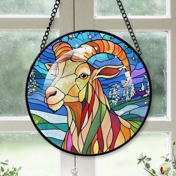 Goat Ornament Christmas 2025, Goat Stained Glass Hanging Window Panel Unique Gift for Animal Lovers and Nature Fans