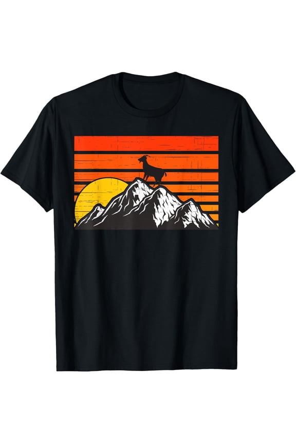 Goat Retro Style Mountain Sunset Cute Farm Animal Lover T-Shirt