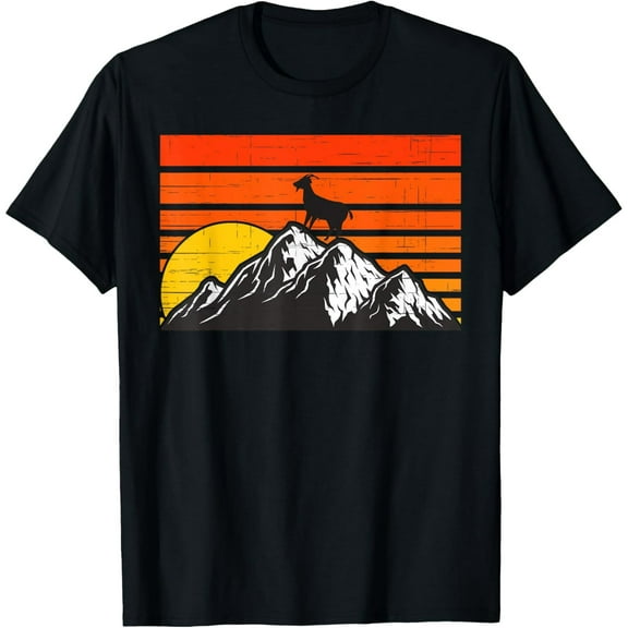 Goat Retro Style Mountain Sunset Cute Farm Animal Lover T-Shirt