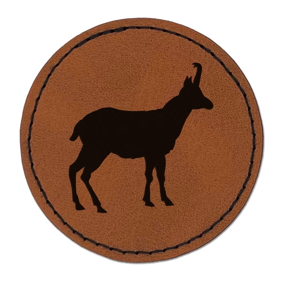 Goat Right Facing Solid 2.5" Faux Leather Round Engraved Iron-On Patch - Brown