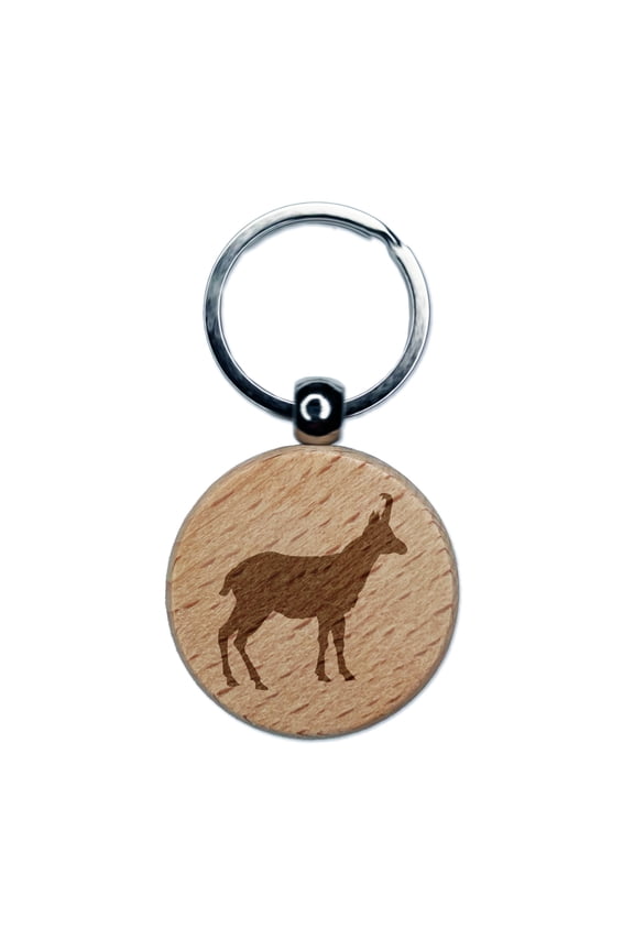 Goat Right Facing Solid Round Keychain Charm Tag - Engraved Wood