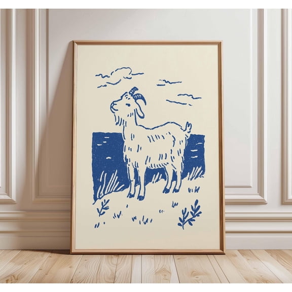 Goat Rustic Farmhouse Wall Art Vintage Animal Country Style Decor Unframed Paper Print