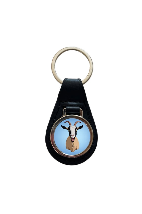Goat Screaming Funny Metal Black Leather Keychain