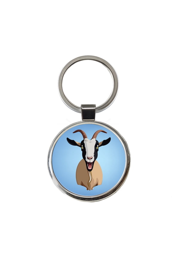 Goat Screaming Funny Metal Round Keychain