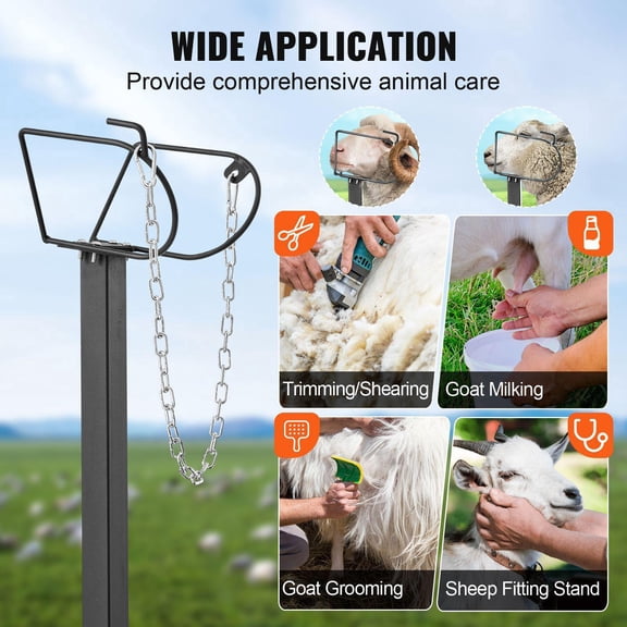 Goat Sheep Livestock Rack 47x23 Inch Adjustable Height 21 to 33 Inches Metal Milking Shearing Rack with Head Cap Nose Ring 500 lbs Capacity Black