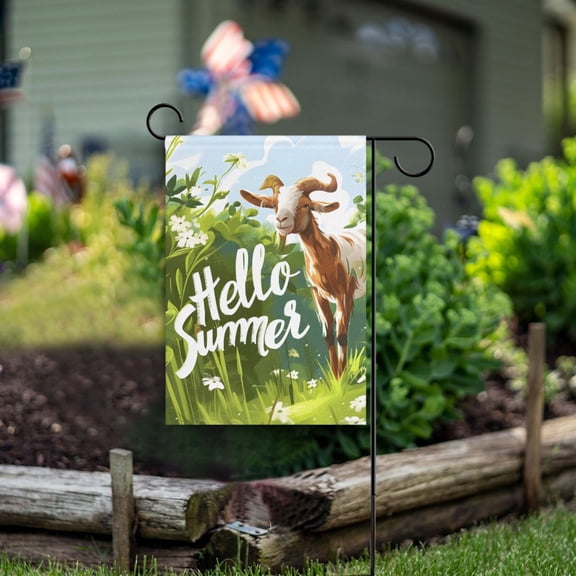 Goat Sheep Summer Greed Garden Flag Double Sided Outdoor Banners for Courtyard Outdoor Lawn Farmhouse Holiday Decorations