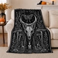 thumbnail image 1 of Goat Skull with Crescent Moon and Mushrooms, Gothic Woodland Style for Occult Art Lovers, Dark Botanical Scene and Halloween Gift, Cozy Flannel Blanket, Home Decor, 1 of 9
