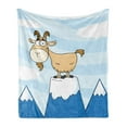 thumbnail image 1 of Goat Soft Flannel Fleece Blanket, Doodle Cartoon Goat Smiling and Standing on Top of Mountain Pick Digital Illustration, Cozy Plush for Indoor and Outdoor Use, 50" x 60", Multicolor, by Ambesonne, 1 of 5