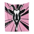 thumbnail image 1 of Goat Soft Flannel Fleece Blanket, Graphic Monochrome Goat Head Artwork on Radiating Lines Starburst Pattern, Cozy Plush for Indoor and Outdoor Use, 50" x 60", Black White Baby Pink, by Ambesonne, 1 of 5
