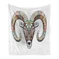 thumbnail image 1 of Goat Soft Flannel Fleece Throw Blanket, Colorful Ornamented Head of Goat Totem Tattoo Inspired Design, Cozy Plush for Indoor and Outdoor Use, 50" x 60", Multicolor, by Ambesonne, 1 of 5