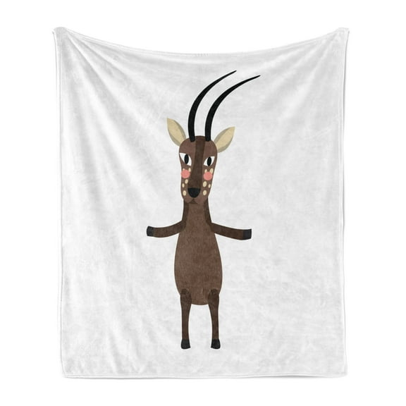 Goat Soft Flannel Fleece Throw Blanket, Indigenous Vietnam Split Hoove Saola Standing on 2 Legs Cartoon Character, Cozy Plush for Indoor and Outdoor Use, 50" x 60", Brown Umber Beige, by Ambesonne