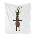 thumbnail image 1 of Goat Soft Flannel Fleece Throw Blanket, Indigenous Vietnam Split Hoove Saola Standing on 2 Legs Cartoon Character, Cozy Plush for Indoor and Outdoor Use, 60" x 80", Brown Umber Beige, by Ambesonne, 1 of 5