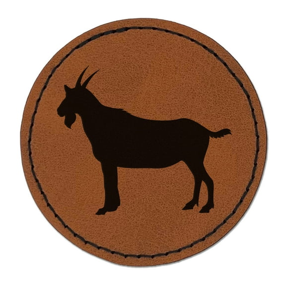 Goat Solid 2.5" Faux Leather Round Engraved Iron-On Patch - Brown