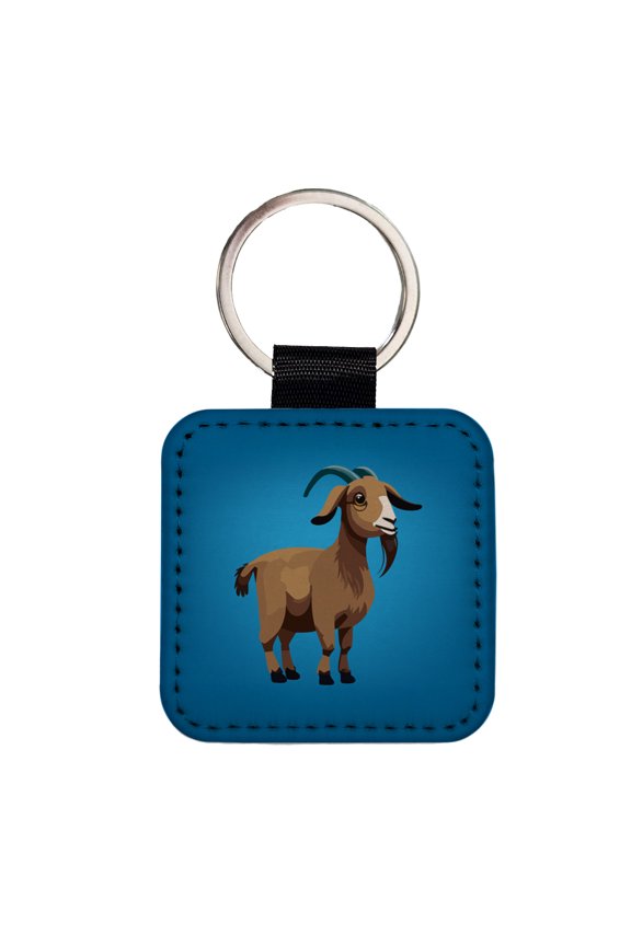 Goat Standing Cute Faux Leather Square Keychain