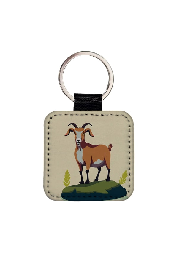 Goat Standing Faux Leather Square Keychain