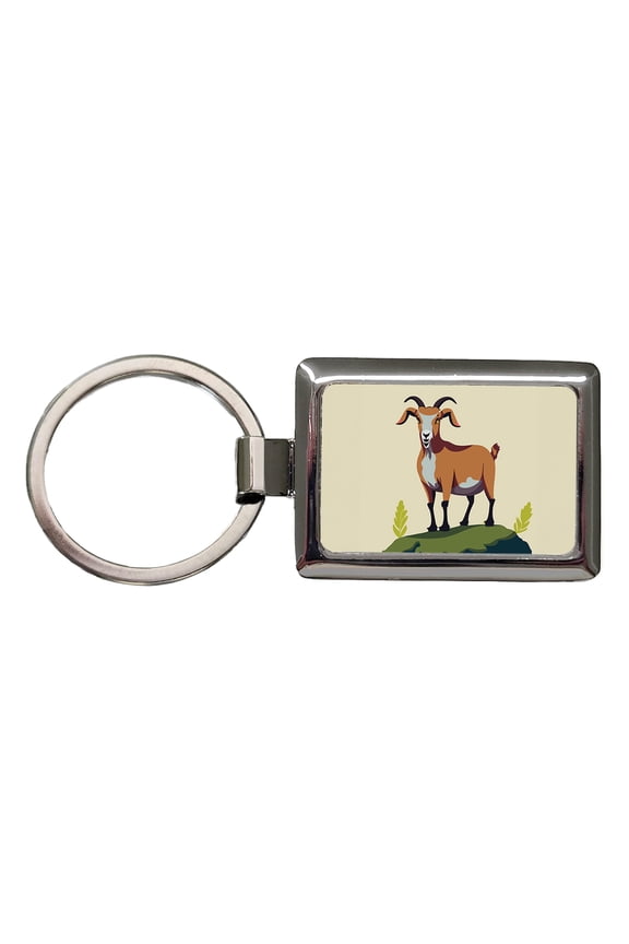Goat Standing Metal Rectangle Keychain