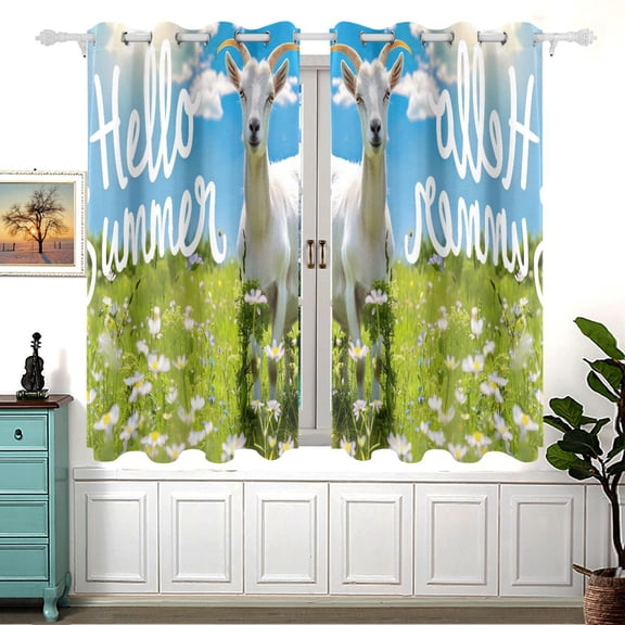 Goat Summer Sheep Greed Curtain Black Out Thermal Insulation Curtains Aesthetic 54 Inch Length for Bedroom Living Room 2 panels set