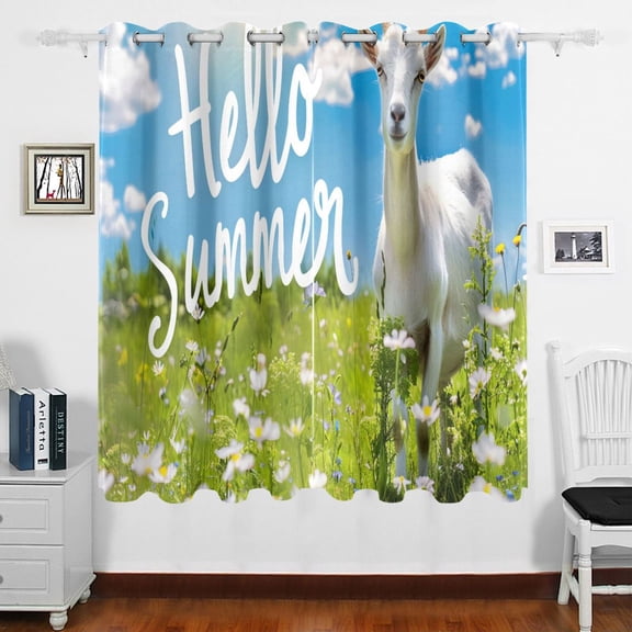 Goat Summer Sheep Greed Curtains Black Out 63 Inch Length Curtains for Sliding Glass Doors Bedroom Living Room 2 Panels Set