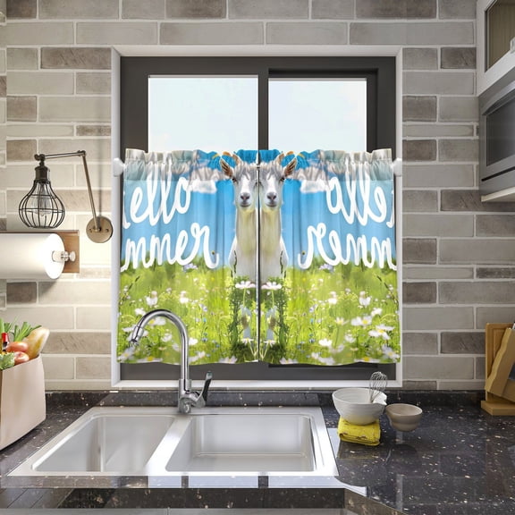Goat Summer Sheep Greed Kitchen Curtains Half Tier Curtain 2 Rod Pockets Bathroom Bedroom Cupborad Living Room 27"x24"