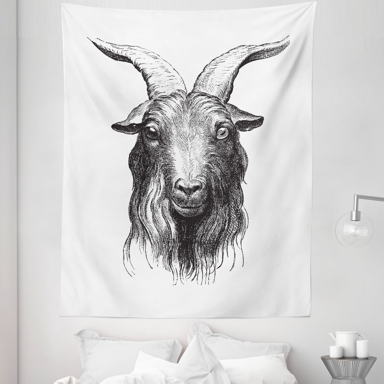 Goat Tapestry Vintage Engraved Image of Goat Head Drawing Wildlife Ruminant Mammal Concept Fabric Wall Hanging Decor for Bedroom Living Room Dorm 5 Sizes Black and White by Ambesonne Walmart