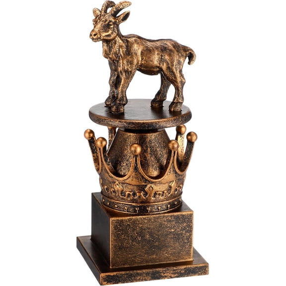 Goat Trophy Sculpture with Coronet Base Bronze Gold 6 Inch