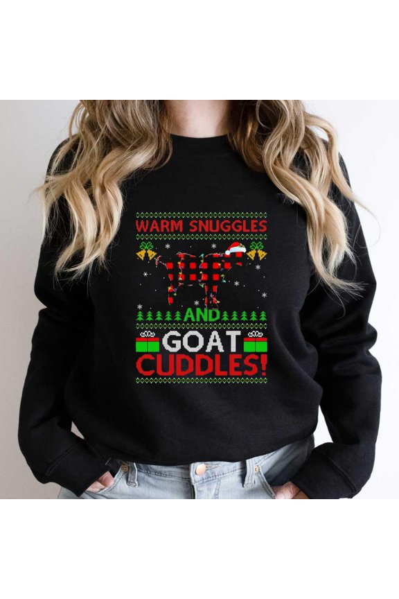 Goat Warm Snuggles And Cuddles Funny Ugly Goat Christmas Holiday Graphic - Everyday Gift SW10387 Unisex Sweatshirt, Up to Size 5XL
