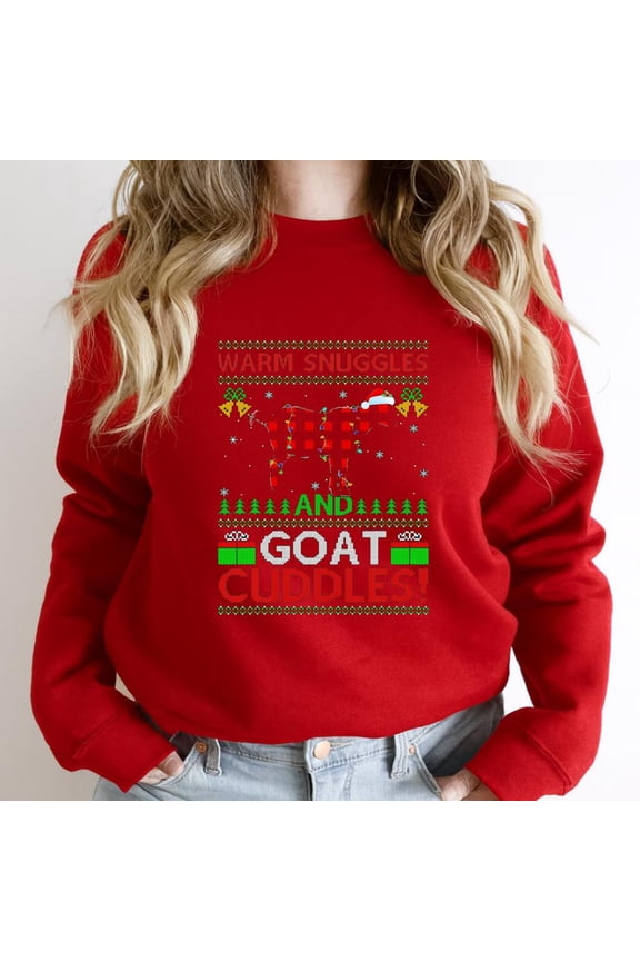 Goat Warm Snuggles And Cuddles Funny Ugly Goat Christmas Holiday Graphic - Everyday Gift SW10387 Unisex Sweatshirt, Up to Size 5XL