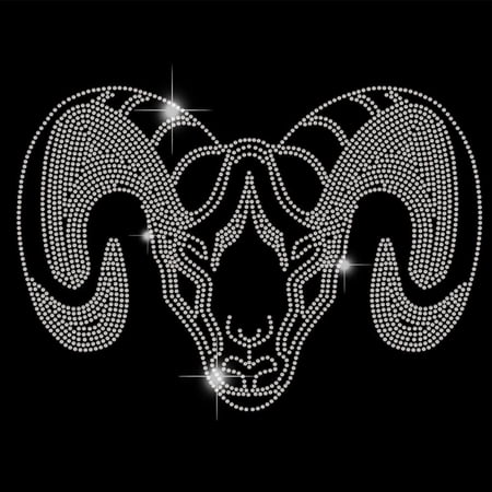 Goat's Head Iron on Rhinestones Transfer Goat T-Shirt Crystal Heat Transfer Designs Sheep Iron on Rhinestone Transfer Bling Decals for Clothing Tote Bag DIY Art Craft Gifts DIY