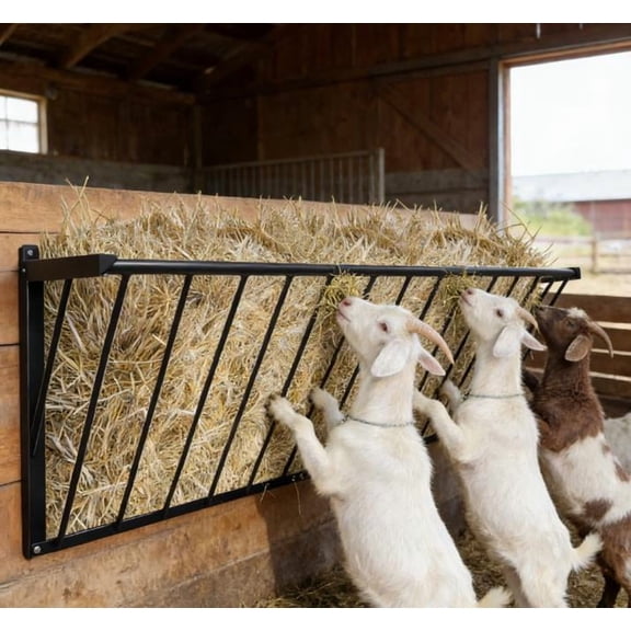 Goats Hay Feeder, 67 Gallon Large Capacity, Heavy Duty Iron Wall Hay Rack, Blanket Holder, 63'' Long for Goats,Horses,Cattle and Other Livestock, Farm Indoor and Outdoor Use, black