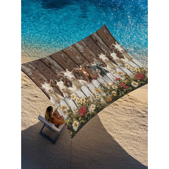 Goats Sun Shade Sail 14' x 18', Retro Farmhouse Fence Floral Wood Grain Rectangle Outdoor Sunshade Canopy, Waterproof UV Block Patio Covers for Garden Yard Beach