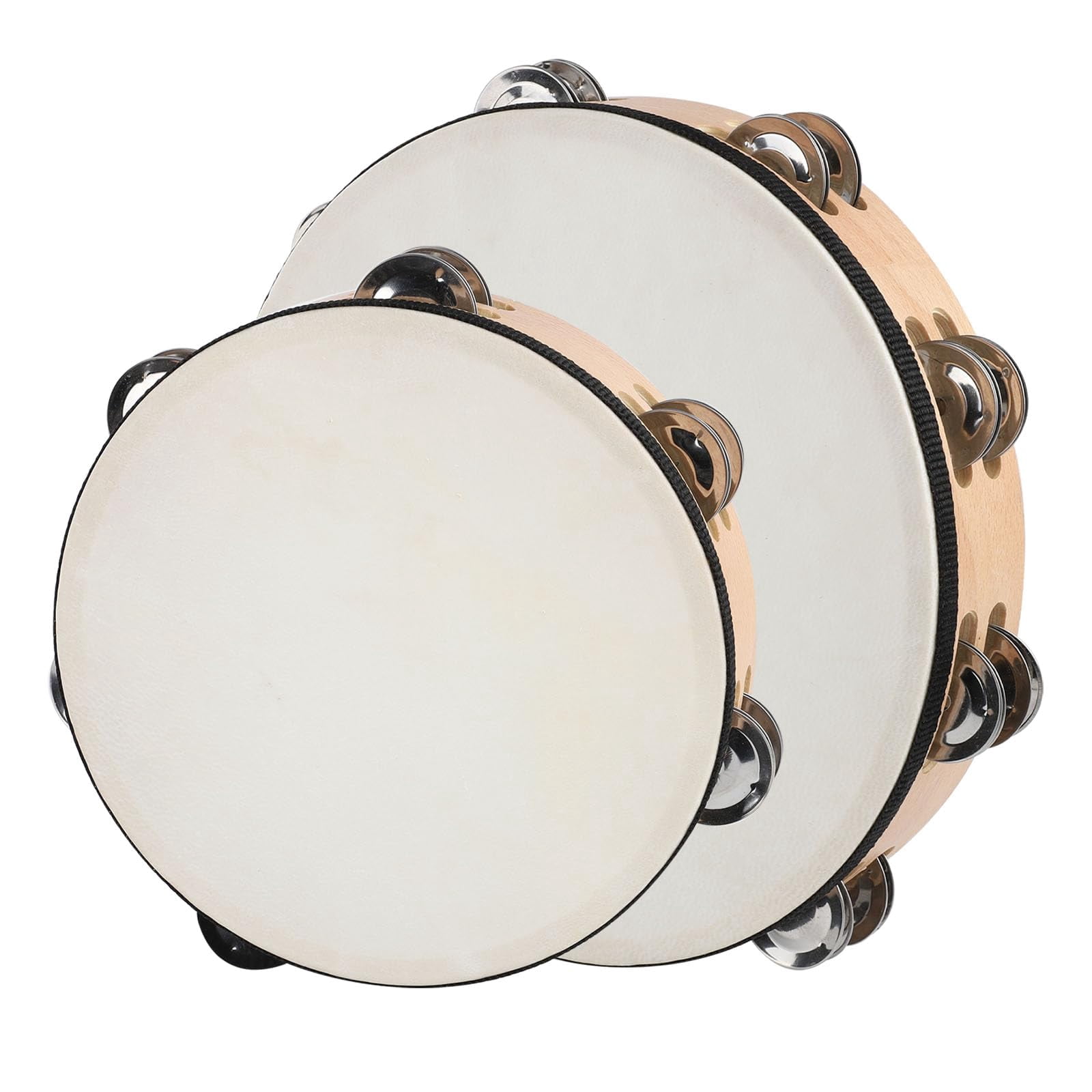Goatskin Tambourine 10" And 8" Kit With Metal Jingles Hand Held Drum Tambourines For Adults Church Dance Games Ktv Party