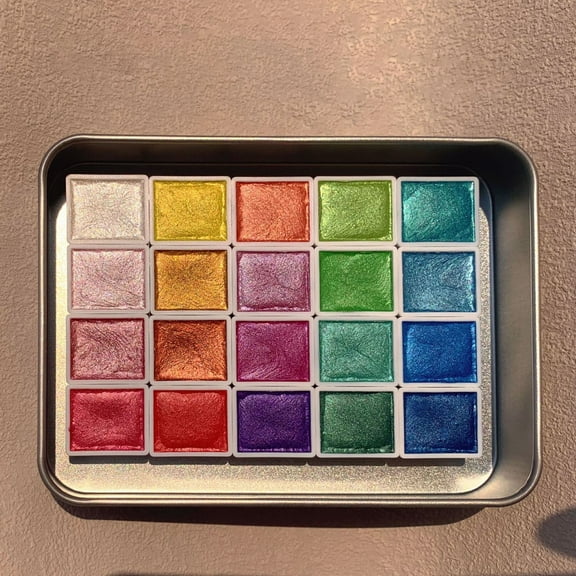 Goattoy 20 Colors Pearlescent Solid Watercolor Pigments, Water Color Paint Set Gifts for Art Beginners, Adults and Kids, Walmart Savings!