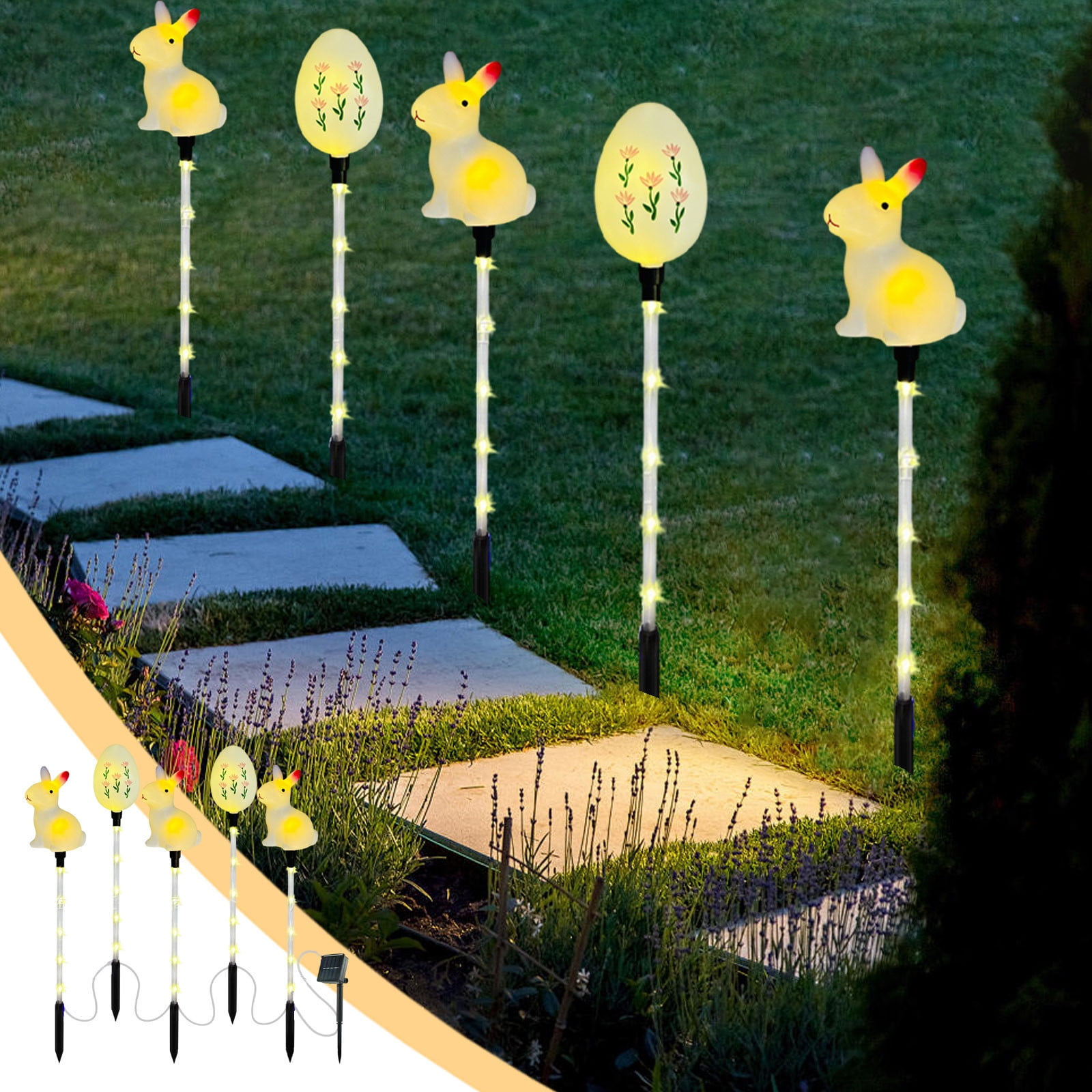 Goattoy 5PCS Solar Easter Bunny Lights - LED Rabbit Silhouette Lights ...