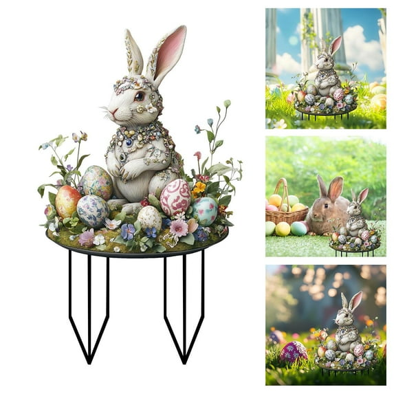Goattoy Acrylic Easter Bunny Eggs Yard Decor - Cute Rabbit with Easter Egg, Outdoor Spring Garden Decorations for Lawn or Home, Ground Inserted,Walmart Sales !