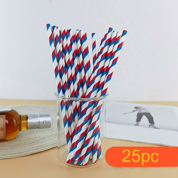 Goattoy Clearance Sales!Patriotic Party Supplies Flag Straws Disposable Party Straws Decoration Independence Day Classic Red and Blue Two-color Paper Straws 25pc