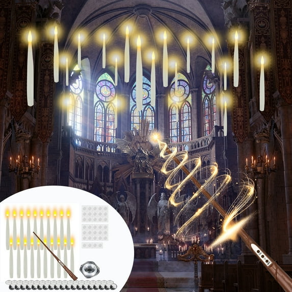 Goattoy Halloween Decorations Floating LED Candles With Sorcery Wand Remote Control Flickering Warm Light No Assembly Required For Indoor Party