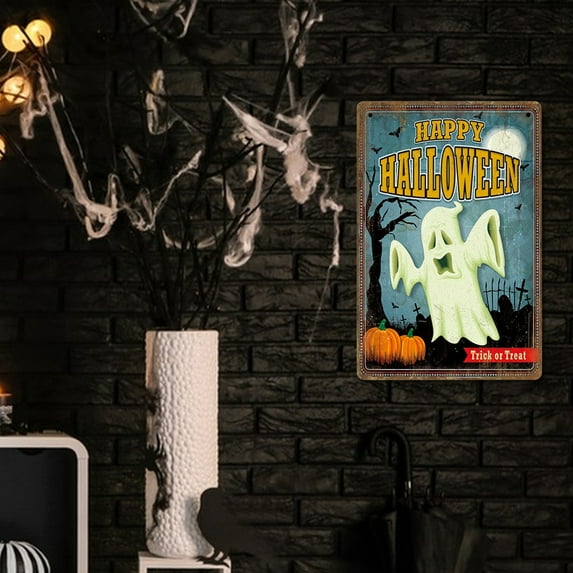 Goattoy Halloween Retro Tin Signs Vintage Metal Sign Iron Painting For Wall Decor 12 X 8 INCH Halloween Decoration