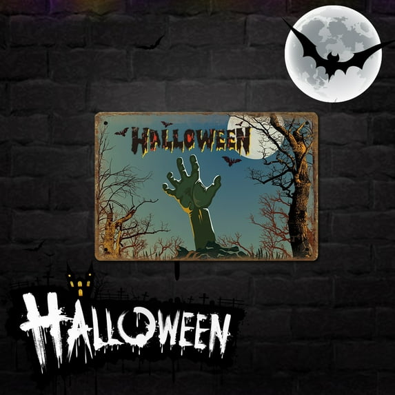 Goattoy Halloween Retro Tin Signs Vintage Metal Sign Iron Painting For Wall Decor 12 X 8 INCH Halloween Decoration