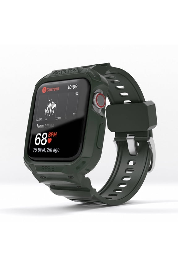 Apple Watch Band With Case Compatible for iWatch Series 8 7 6 SE SE2 Shockproof Wristwatch Band 45mm 44mm 42mm, Matte Green