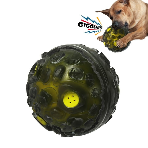 Goaxuzt Dog Ball for Aggressive Chewers Giggle Chew Interactive Toy for Medium Large Dogs, Yellow