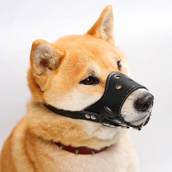 Goaxuzt Dog Muzzle for Medium Large Dogs Adjustable Breathable Soft Leather Muzzle For Biting, L Black