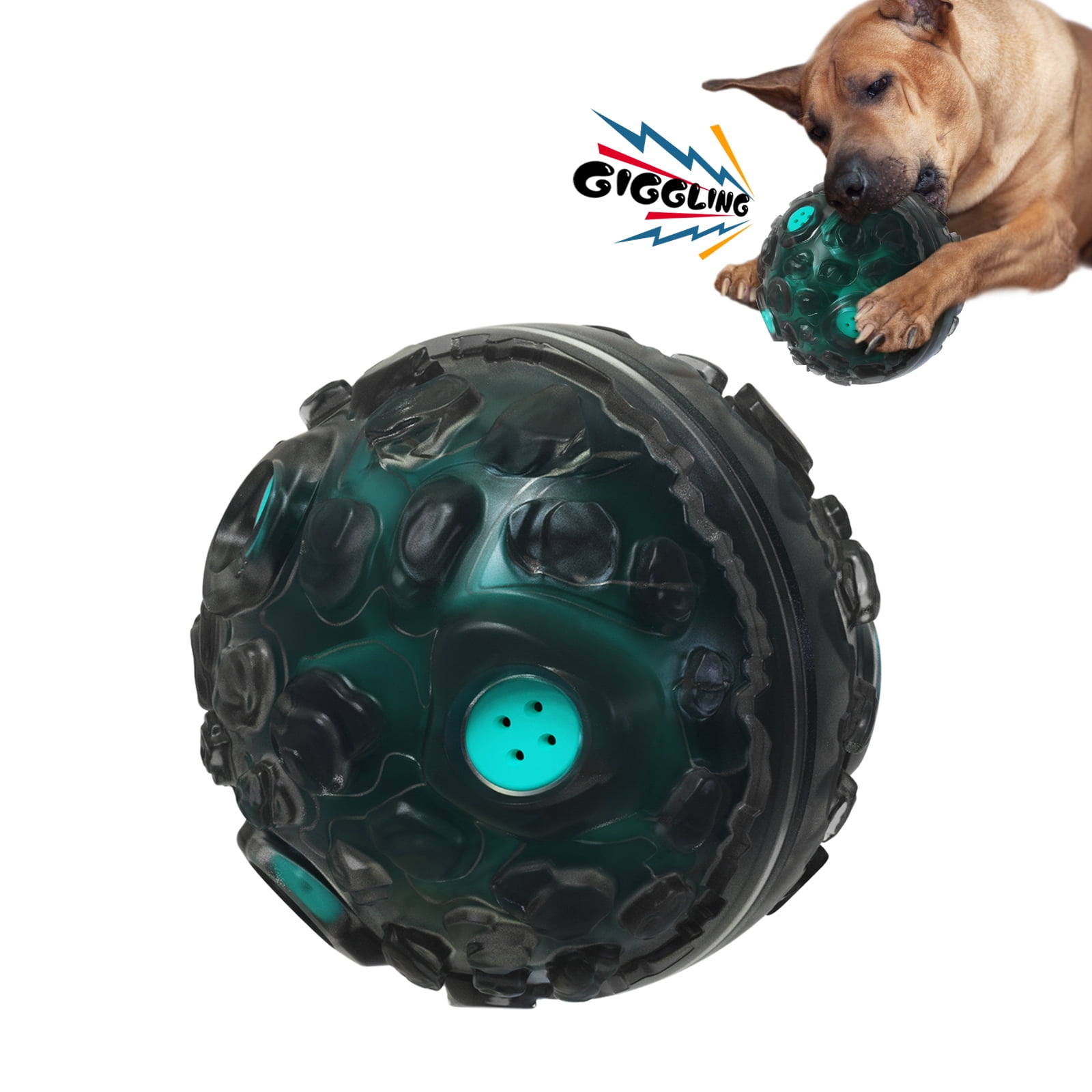 Goaxuzt Dog Toy Ball For Aggressive Chewers Giggle Chew Interactive Fetch Ball With Squeaker For Medium Large Dogs, Blue
