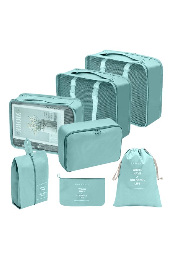 Packing Cubes For Suitcases 7 Pcs Foldable Luggage Bag Travel Suitcase Organizer Compression Bag, Blue